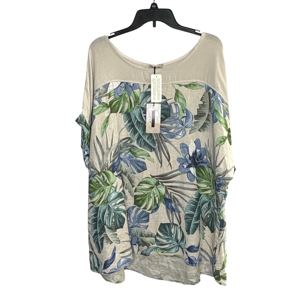 Lungo L'Arno 100% Linen Tropical Lagenlook Coastal Breezy Top Size 3XL New
